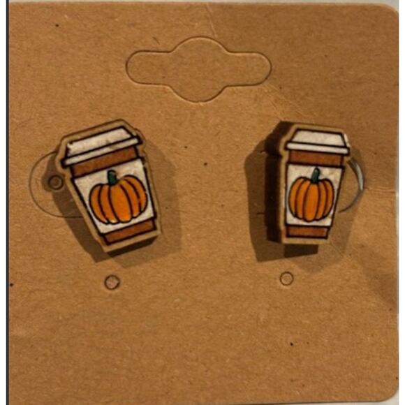 Handcrafted Pumpkin Latte Earring   Stainless Steel backing - Picture 1 of 2